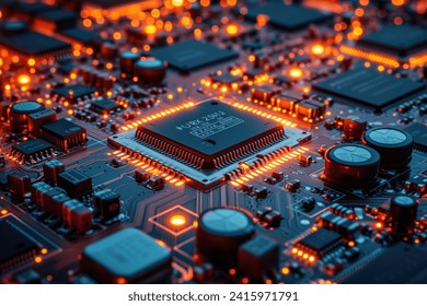 Microchip close-up with beautiful light. Puce électronique, processeur en gros plan avec une belle lumière. - Powered by Shutterstock