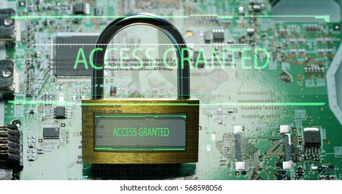 A microchip is a computer protected by a padlock. The padlock symbol password that protects the system files from technological hacker internet or banking system.