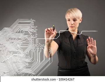 Microchip concept - engineers and blueprint