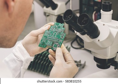 Microchip Production Factory. Technological Process. Assembling The Board. Computer Expert. Manufacturing. Engineering. Chip. Professional. Technician. 