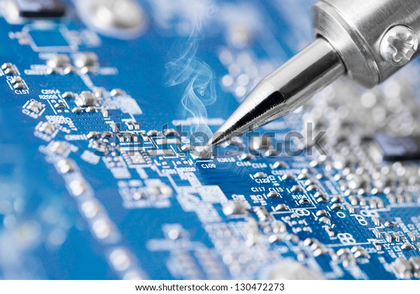 Microcircuit Being Fixed Soldering Iron Very Stock Photo Edit Now