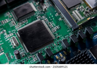 Microcircuit With Chip Close Up. Chip Shortage