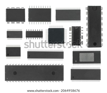 microcircuits, radio components, electronic components, components for electronics, on a white background