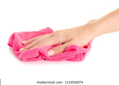 Microfibre cloth in hand on white background isolation