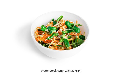 Microgreen Salad With Carrot And Cucumber Isolated In White Background. High Quality Photo