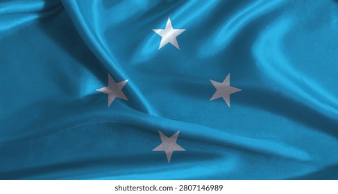 Micronesia flag with cloth textured background. National flag of Micronesia with realistic texture