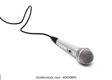 Microphone With A Black Cord On A White Background