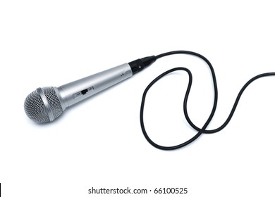 Microphone With A Black Cord On A White Background