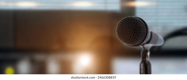 Microphone with blur light background for reporter report new or public speaking or journalist interview or speech performance broadcasting media live talk background concepts. - Powered by Shutterstock