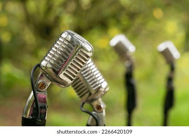 Microphone with bokeh and natural background