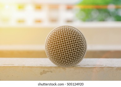 Microphone Dynamic Close Up Select Focus Shallow Depth Of Field. With Sunset Light Tone