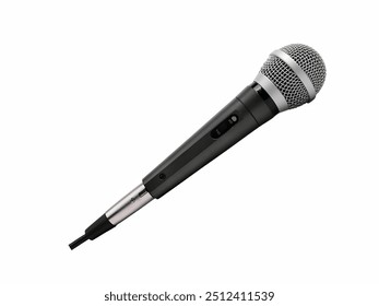 Microphone, a handheld audio capturing device featuring a sleek design with a silver mesh head and black body, perfect for performances, recordings, and public speaking engagements.