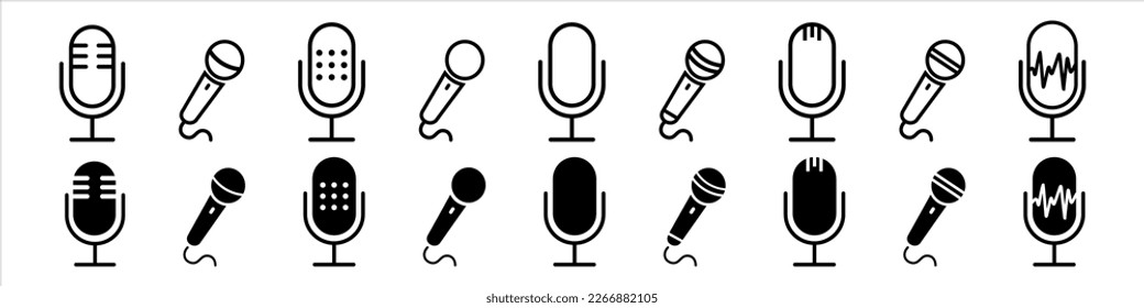 Microphone icon set. Different microphone collection