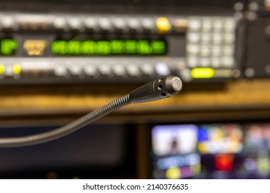 Microphone Of Intercom System In Broadcast Production Control Room