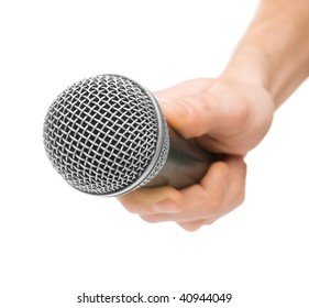 Womans Hand Holding Microphone Conducting Interview Stock Photo (Edit ...