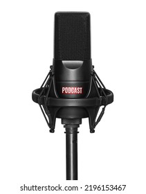 microphone isolated on white background. Condencer Mic for studio recording voice podcasts