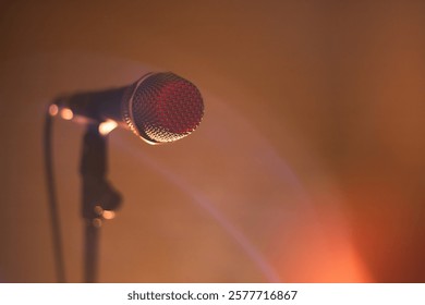 Microphone. Light reflections. Open microphone. Sing into the microphone.