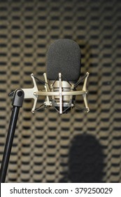 Microphone For Music Recording In An Isolation Booth In A Recording Studio