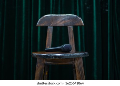 Microphone On A Bar Stool; Standup Comedy; Open Mic Night