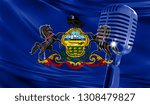 Microphone on fabric background of flag State of Pennsylvania close-up