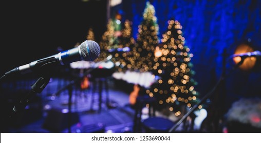 Microphone On Stage During Christmas Holiday Show