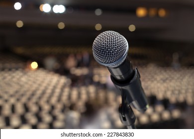 Microphone On The Stage And Empty Hall During The Rehearsal