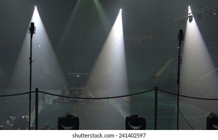 Microphone On The Stage And Empty Hall During The Rehearsal