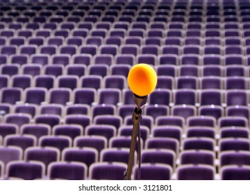 Microphone On The Stage And Empty Hall During The Rehearsal