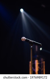 Microphone On Stage In The Spotlight, Lantern Light, Rays Of Light