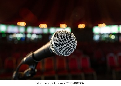 Microphone on a stand in a comedy venue at the Edinburgh festival fringe arts festival