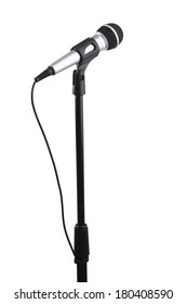 Microphone On Stand Cutout, Isolated On White Background