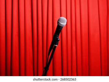 Microphone On Stand On Red Curtain Stock Photo 268502363 | Shutterstock