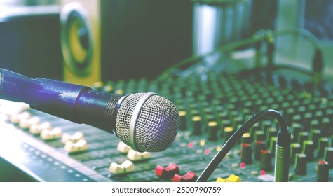 Microphone on stand in sound control room. - Powered by Shutterstock