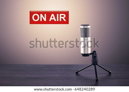 Microphone on table in front wall background on air