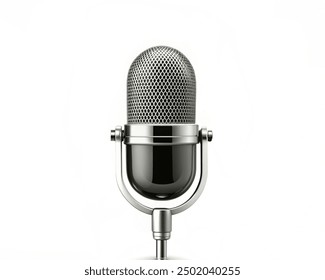 Microphone on white background. Horizontal composition with copy space. Clipping path is included.