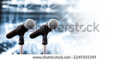 Microphone Public speaking background, Close up microphone on stand for speaker speech presentation stage performance or press conference background.