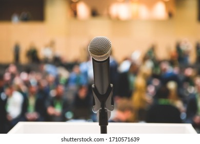 Microphone in the room for press conference. News and information .  - Shutterstock ID 1710571639