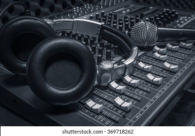 Microphone,headphone,sound Mixer Background.