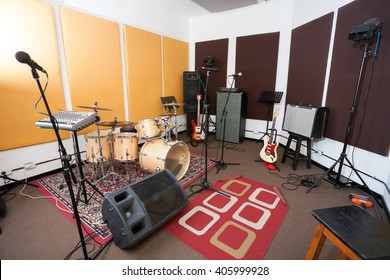 Microphones And Musical Instrument In Studio - Powered by Shutterstock