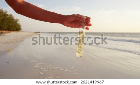 microplastics in ocean, micro plastic pollution in water, environment, and beach, nature pollution concept