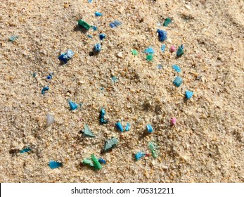 Microplastics on the sand beach