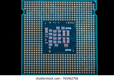 Microprocessor - closeup detail, black background