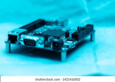 Microprocessor embeded board concept of modern and high technology with computer programming and AI (artificial intelligence ), engineering education, computer programming.