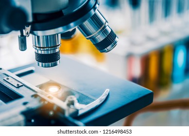 Microscope Microbiology Lab Laboratory Glassware Background Stock Photo