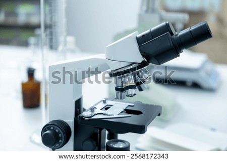 Microscope and optical instruments in hospital lab for sample analysis and test