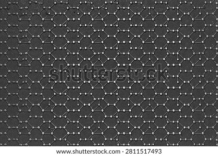 Microscopic lattice structure with repeating circular nodes connected by straight lines forming crystalline molecular geometric network