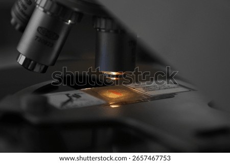Microscopic slide with light coming from the microscope obejctive