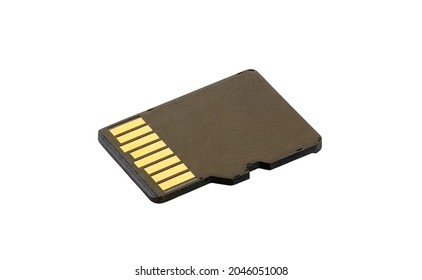 Microsd memory card, close-up macro view, isolated on white background with clipping path