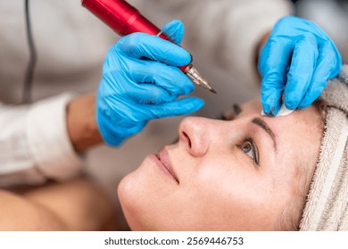 Microshading or microblading eyebrows, make up cosmetic procedure that enhances the appearance of eyebrows. Beauty enhancement, and a relaxing salon experience for perfect brows
