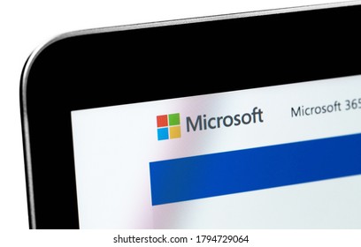 Microsoft Official Website On The Display Notebook Closeup. Microsoft Is One Of The Largest Multinational Proprietary Software Companies. Moscow, Russia - July 12, 2020